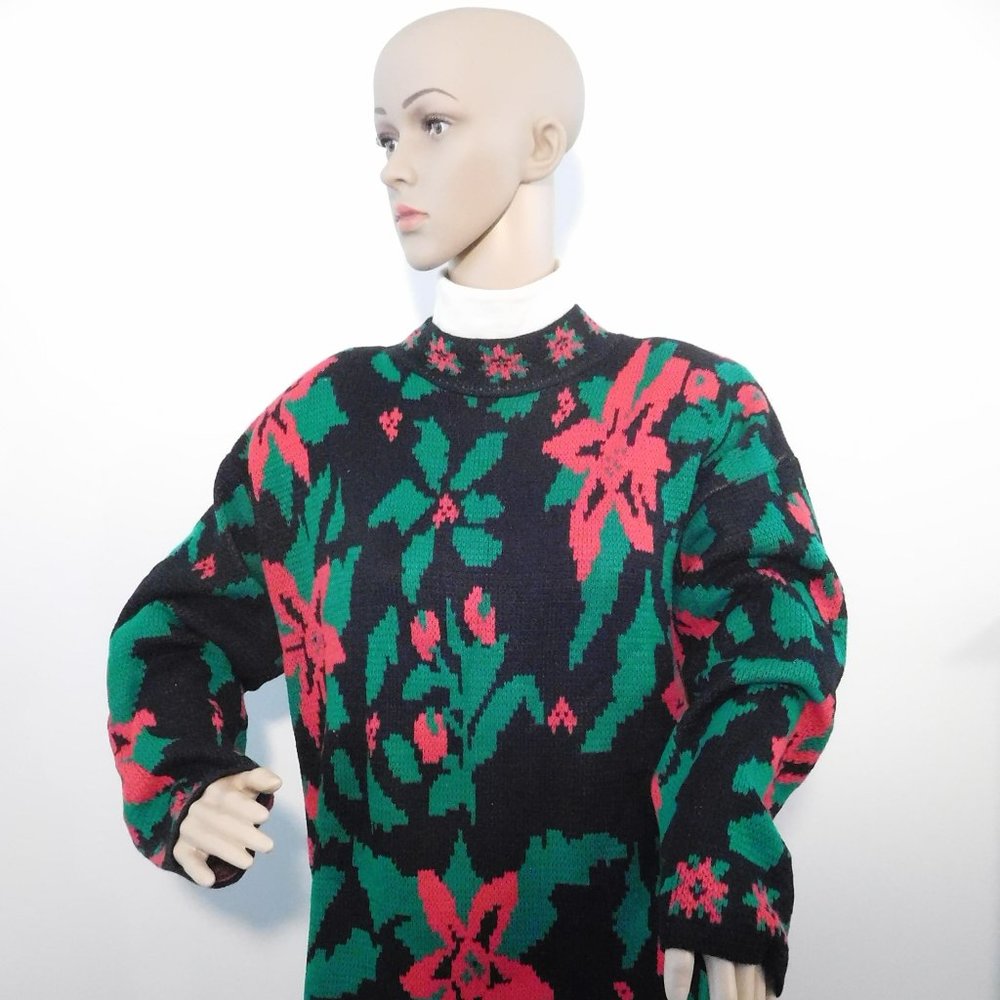 Carolina Colors Christmas Poinsettia Crew Neck Sweater